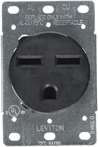 Leviton 5372-S00 30 Amp, 250 Volt, NEMA 6-30R, 2P, 3W, Flush Mtg Receptacle, Straight Blade, Industrial Grade, Grounding, Side Wired, Steel Strap, Black, pack of 1