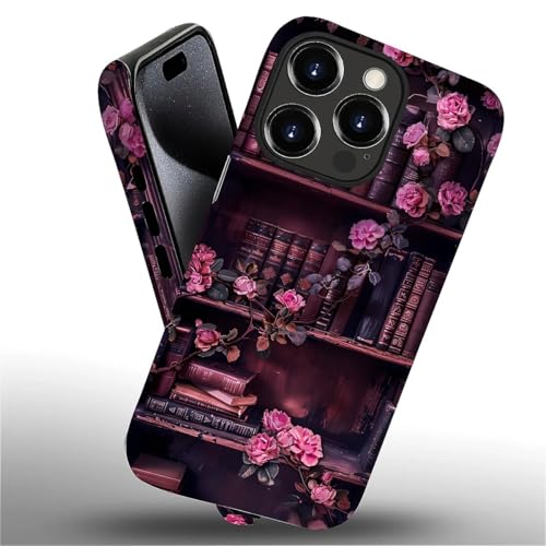 DAIZAG Case for iPhone 15 Pro,Vintage Bookshelf Rose Mixed 2 Layer Design Shockproof Soft TPU Ddouble Protection Phone Case for iPhone 15 Pro - image 5