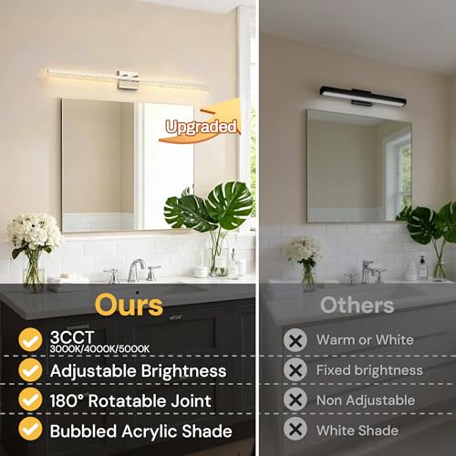 Image of L LOHAS LED 48-Inch Bathroom Vanity Light Bar Over Mirror, Nickel Modern Bathroom Light Fixtures with Bubbled Acrylic Shade, 3CCT Adjustable LED Vanity Lights for Living Room Wall