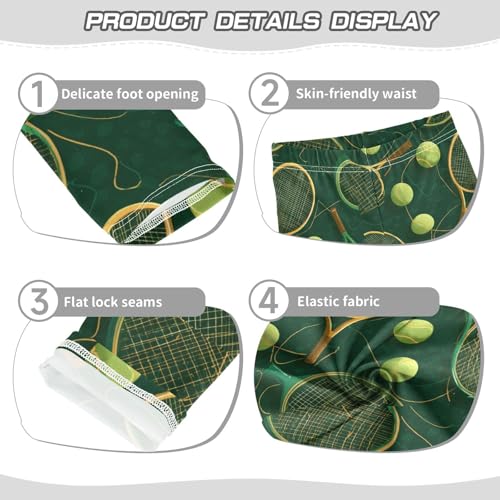 Gold Tennis Racket Green Tennis Ball Girls Leggings Kids Yoga Pants Dance Active Tights 4T3