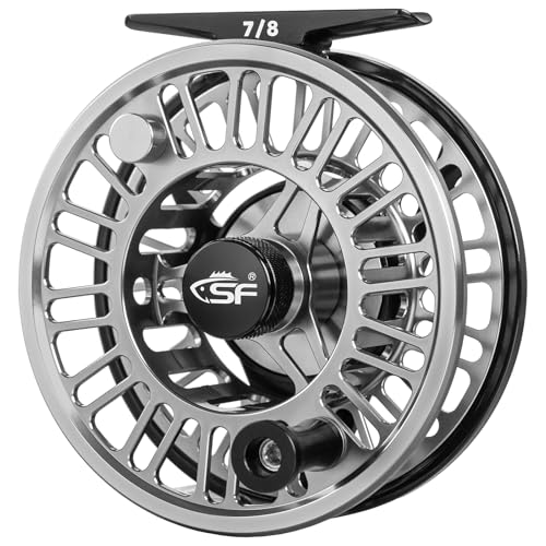 SF SF-003 Pro Fly Fishing Reel for Freshwater,CNC Precision Machining Process,Mid Arbor Design,Smooth Drag System,Lightweight Aluminum Body 7/8wt Gunmetal Gray & Black