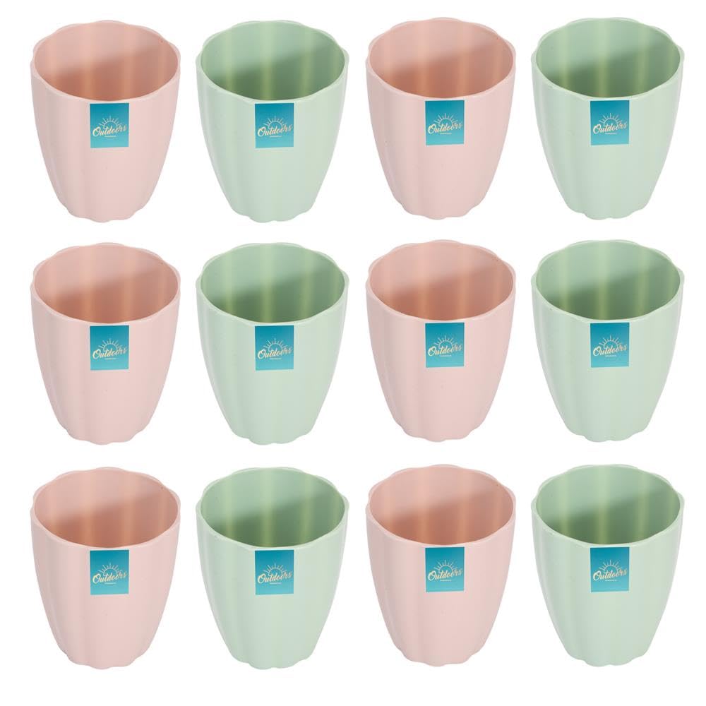 Yöl 12 Cups Set Of 12 Floral Edged Plastic Cups Summer Dining Outdoor Picnic Bbq Blush Pink Sage Green Tumblers Drinks Glasses