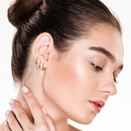 9 Pairs Small Silver Huggie Hoop Earrings Set for Women,Surgical Steel Hypoallergenic Cubic Zirconia Stud Earrings Cartilage Multiple Piercing for Women4