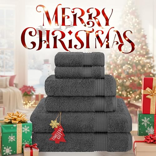 Cotton Paradise 6 Piece Towel Set 100% Cotton Soft Absorbent Turkish Towels for Bathroom 2 Bath Towels 2 Hand Towels 2 Washcloths, Dark Gray Towel Set - Image 4