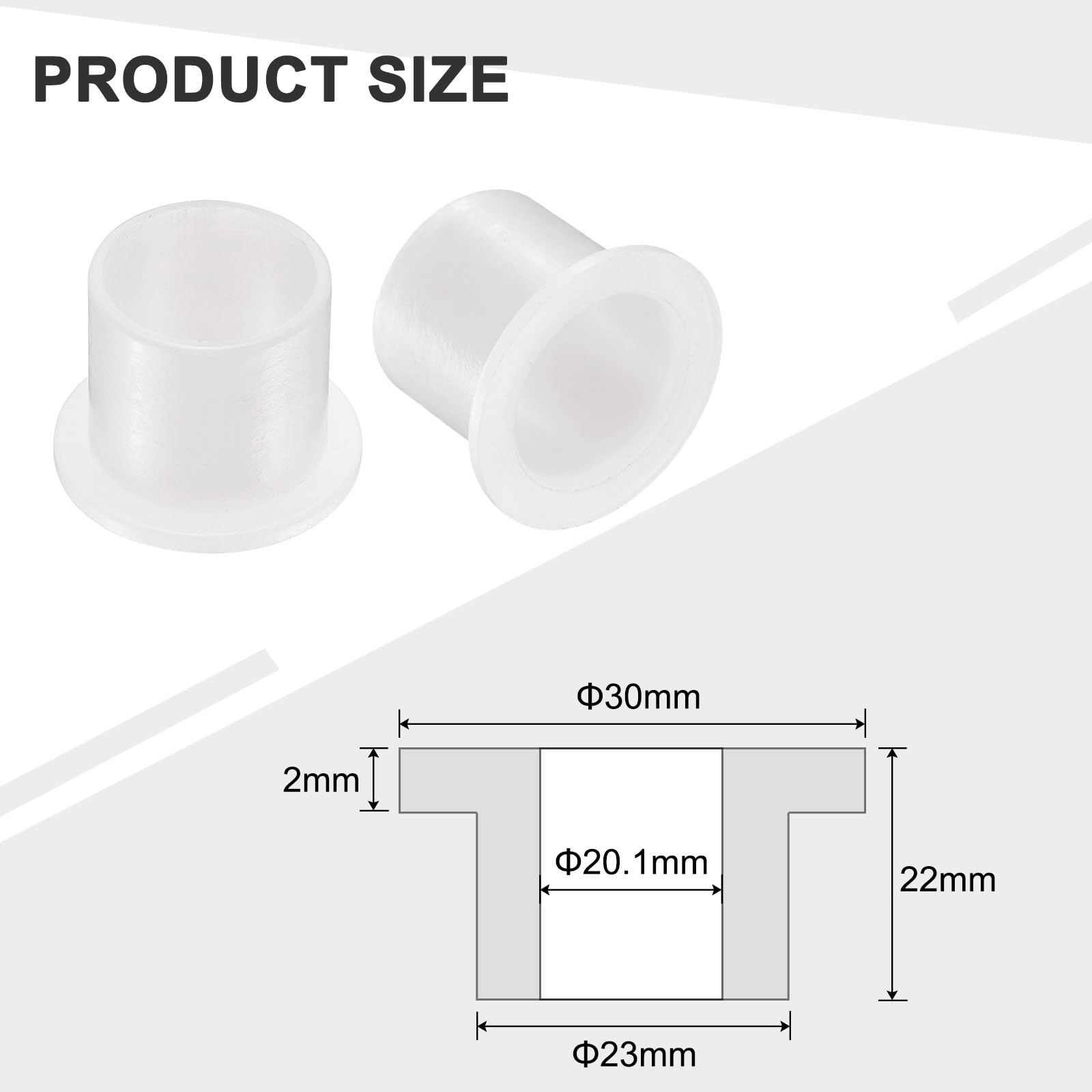 QUARKZMAN 12 szt. Łożyska kołnierzowe tuleje plastikowe ID 20,1 mm x wysokość 23 mm x długość 22 mm tuleje nylonowe, białe