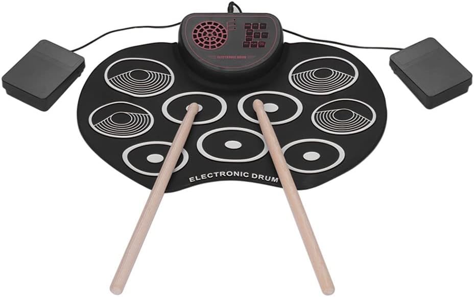 Electronic Drum Set USB Foldable Pad Kit 9 Drumpads Built-in Speaker with Sticks Foot Pedals (Color : As Shown, Size : One Size)