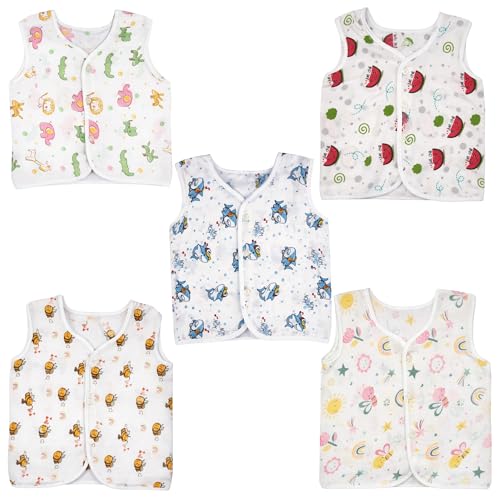 Image of little PANDA Muslin Cotton Baby Jabla | Soft Breathable Newborn Jhabla for Baby 0-3 & 3-6 Months | Organic Cotton Sleeveless Front Open Vest for Boys & Girls