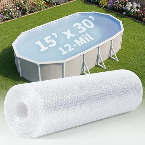 Blue Wave 15x30-ft Oval Solar Pool Cover 12-Mil Clear Solar Cover for Above Ground Pool Thermal Bubble Blanket for Heat Retention & Reduced Evaporation