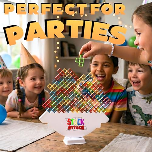 Image of Stack Attack XL Tower Game, Giant Tabletop Games for Kids & Adults, Family Game Night Building Block and Stacking Gifts, Includes 100 Pcs & 36 Cards, Balance Novelty Toy Gift