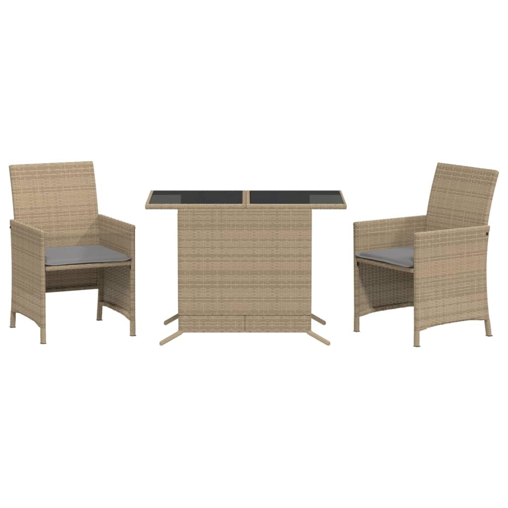 Set da Bistrò 3 Pezzi con Cuscini Beige Misto in Polyrattan