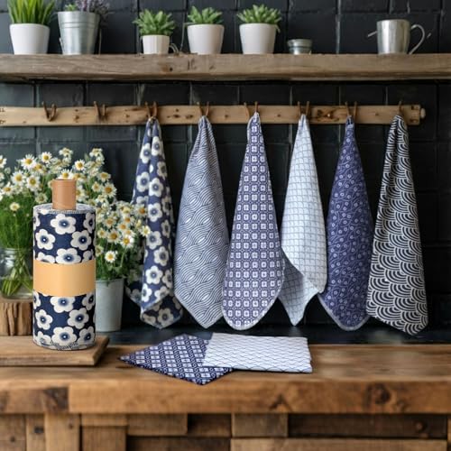 Image of Redbaker 18 Pcs Reusable Paper Towels Rolls Towels Bulk Kitchen Washable Paperless Cloth Cotton Hand Napkins with Cardboard Reusable Napkins for Kitchen Bathroom (Geometric Style)