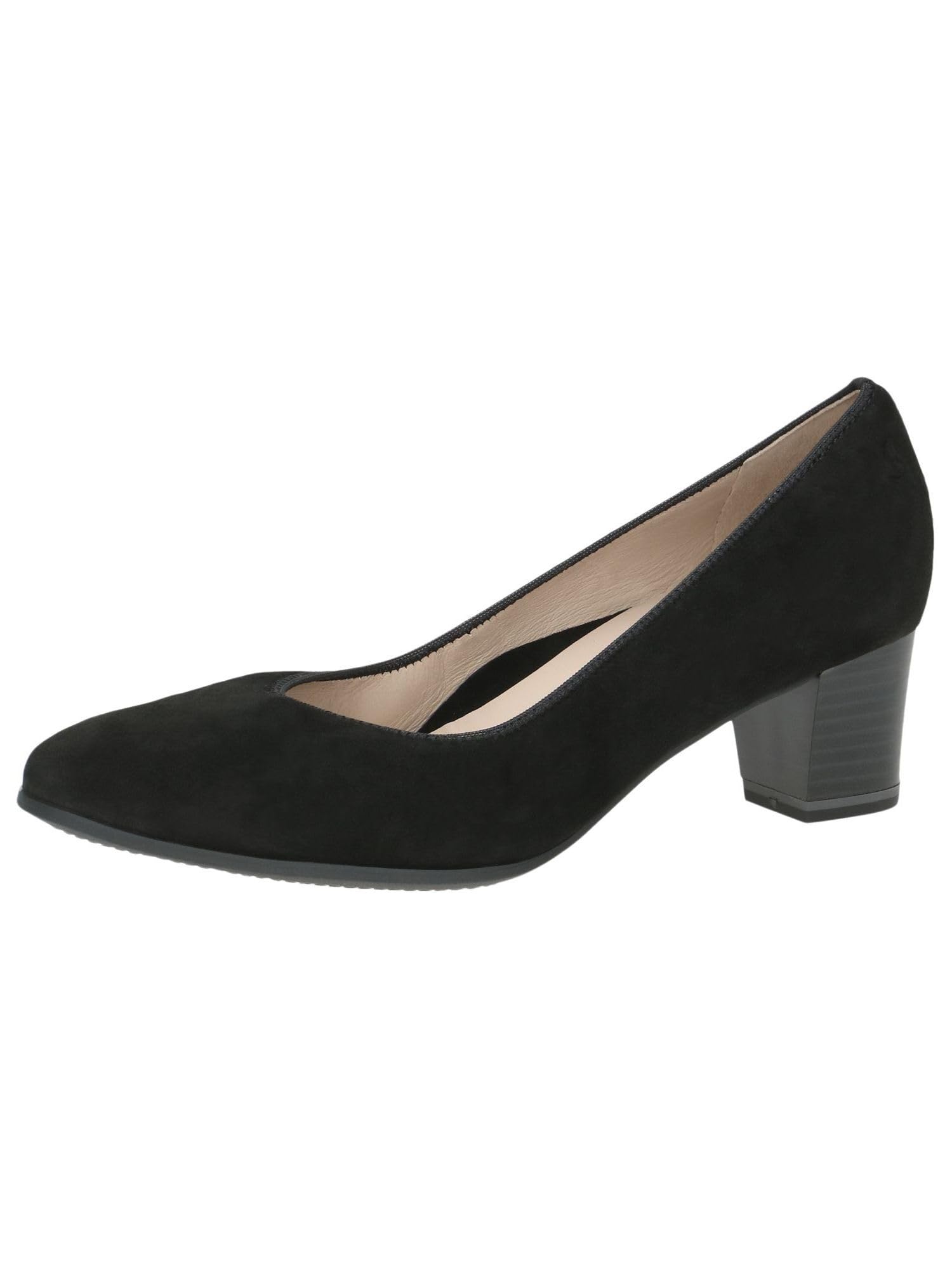 CAPRICE Women Pumps Leather Block Heel, Black (Black Suede), 4.5 UK