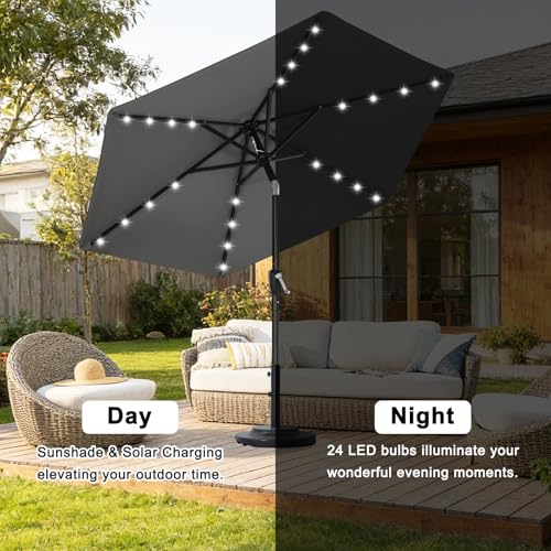 Image of ABCCANOPY Durable Solar Led Patio Umbrellas with 24LED Lights 7.5FT (Dark Gray)