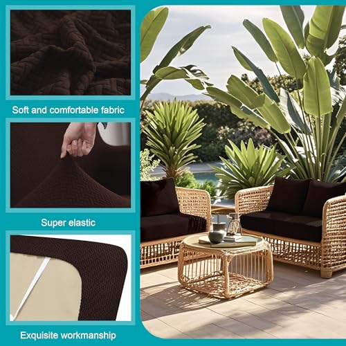 Image of 12Pcs Stretch Patio Cushion Covers,Outdoor Couch Covers Replacement,Outdoor Couch & Sofa Slipcovers,for Patio Furniture Cushion Covers,Washable Reusable Furniture Protector (Coffee,Cover Only)