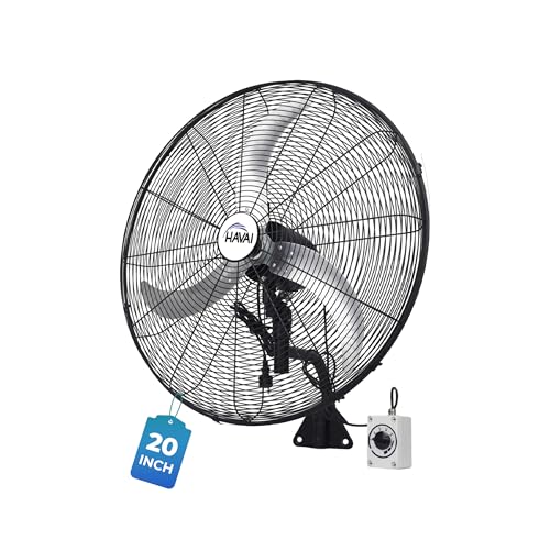 Image of HAVAI 20" BLDC Wall Mount Fan | 3 Aluminium Blades (2MM Thick) | 20–120W | 700–1400 RPM | 1900–11000 m³/h Air Volume | 400 Sqft Coverage | Finger-Proof Grills| Manual Swing |2Year Motor Warranty