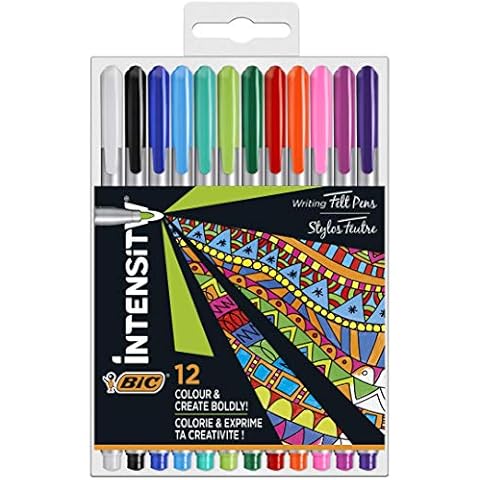 BIC Intensity Medium Felt-Tip Pens, Medium Tip, Box of 12 Caja de 12 rotuladores de punta media Assorted Cover