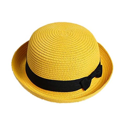 ZumZup Floppy Straw Hats Bowler Hats Rolled Short Brim Wild visor Top Hat for Kids Yellow Cover