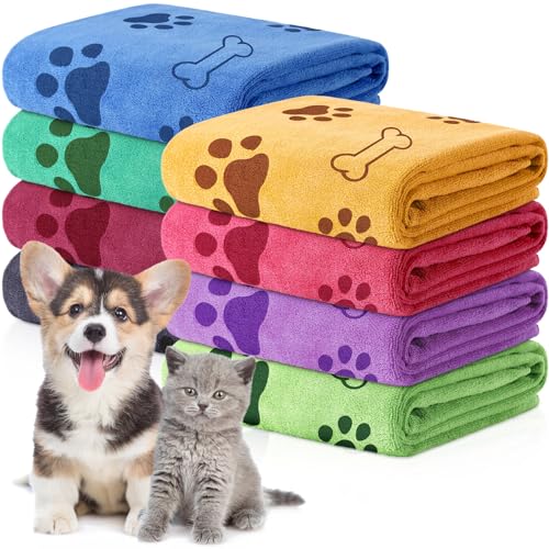 Image of Chumia 8 Pcs Dog Towel for Drying, 18 x 28 Inch, Dog Paw and Bone, Colorful