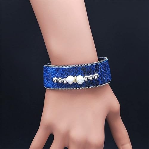 KINSPORT Fashion Blue Pu Pearl Bracelet Chain for Women Width Bracelets Bracelets Women Jewelry Bisuteria