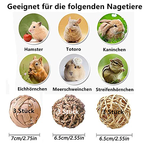 Voarge Pack of 9 Chew Balls, Small Animals Chew Toy, Grass Toy for Rabbits Guinea Pigs, Chinchilla Rabbits - Image 2