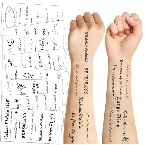 Inspirational Quotes Words Temporary Tattoos Stickers,90 Pcs Bulk Realistic English Words Tattoos for Adult Prizes Assorted Goodies Party Favor for Goody Bag Stuffers 10 Sheets