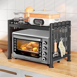 UCAMP Uitbreidbaar Magnetronrek,Magnetronstandaard Van Metaal,Magnetronhouder Voor Keuken En Opslag,Keuken Counter Organizer Plank,Opbergrek,Multifunctionele Organizer met 10 Haken