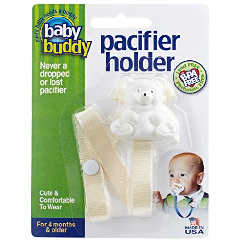 Baby Buddy Pacifier Clip Holder, Newborn Essential with Universal Fit for All Binky and Teether Brands, Ages 4+ Months, Cream, 1 Pack