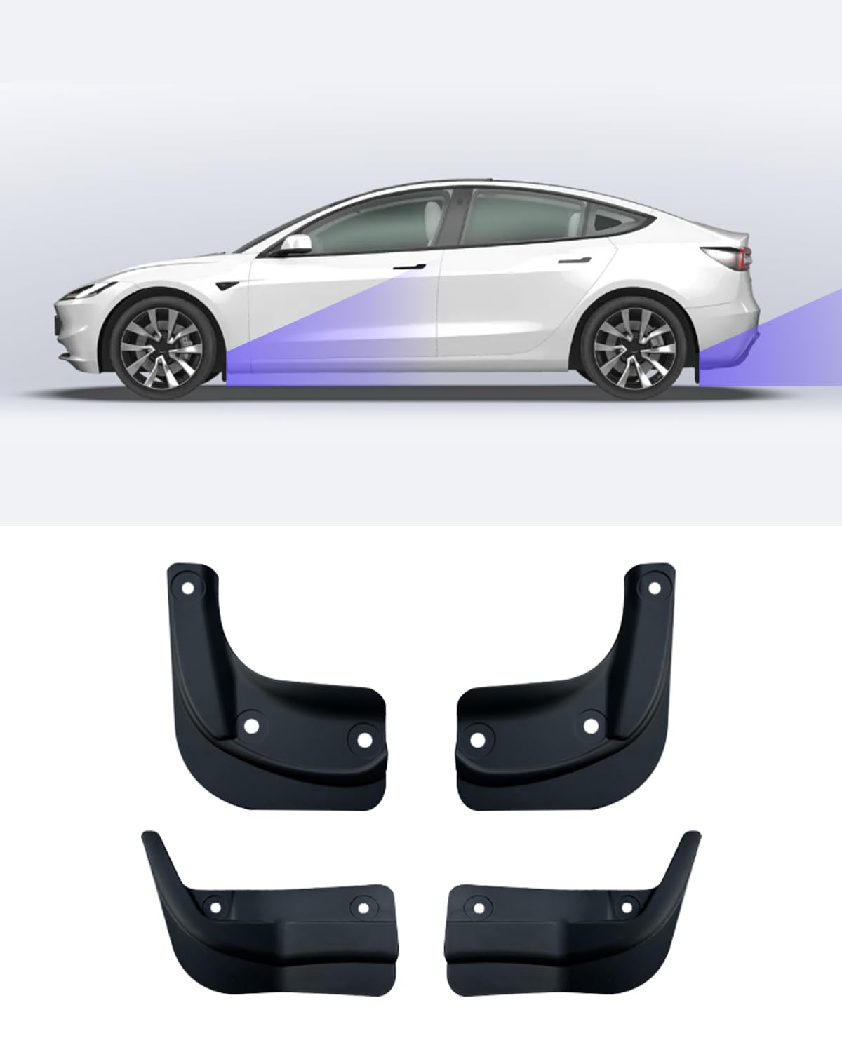 Paraspruzzi per Tesla Model 3 Highland, Paraspruzzi per Auto, Parafango Anteriore Posteriore con Viti, Nessuna Foratura Richiesta, per Paraspruzzi Model 3 Highland 2024 2025(Confezione da 4