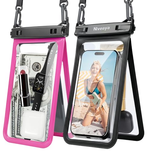 Niveaya Double Space Waterproof Phone Pouch, IPX8 Phone Case with Lanyard for iPhone 17 16 15 Pro Max, Galaxy S25 Ultra, Cellphone Dry Bag for Beach, Cruise Travel Ship Essentials 2 Pack (up to 8.3") by Niveaya - Used condition - US$9.75