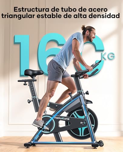Miniatura 5 de Toputure Bicicleta Estática para casa con Amortiguación Mejorada y APP | Volante 15 kg, Estructura reforzada, Asiento cómodo para largas sesiones, Pulsómetro, Altura 155-195 cm, Máx 160 kg