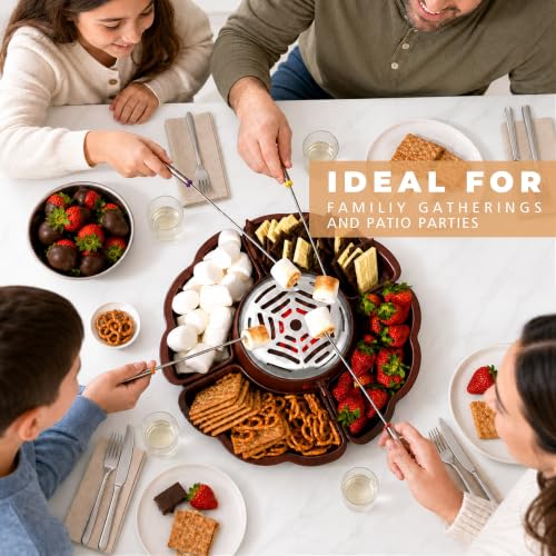 Image of 2 in 1 Electric S'mores Maker & Fondue Pot, Tabletop Indoor Smores kit with 4 Roasting Forks, 4 Detachable Trays & 1 Flameless Temperature-controlled Heater, Movie Night Supplies & Housewarming Gifts