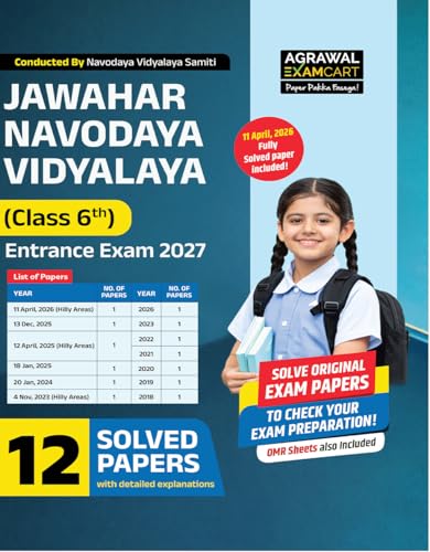 Image of Examcart Jawahar Navodaya Vidyalaya (JNV) Class 6 Entrance Exam Combo 2027 | Study Book + 12 Solved Papers | Chapterwise Theory & Question, Previous Year Papers, OMR Sheets (English) (Set of 2 Books)