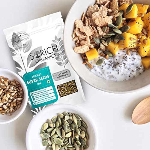 Image of Sorich Organics Roasted Super Seed Mix 400gm | Seed Mix for Eating | Mixed Seeds, Hair Growth | High Protein Healthy Snacks | Diet Food | Vegan | Gluten Free