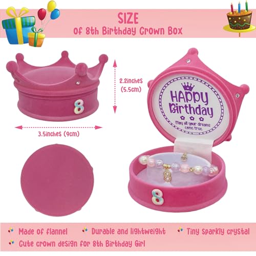 ZomefinKiu Girls 8th Birthday Bracelet - Pink, 8th Birthday Crown Box, Decorations & Jewelry for Girls4