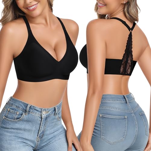 Wiepux Halter Soutien Gorge sans Armature, Dentelle Florale Bralette Soutien Gorge Dos Nu Confortable Rembourré à Bretelles en Y pour Tous Les Jours Soirée...