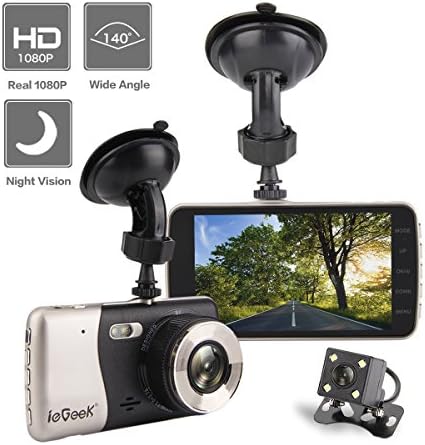 ieGeek Car Camera FHD 1080P Night Vision 140°Wide Angle Dual Lens 4” TFT Screen DVR with WDR Loop Recording G-Sensor Motion Detection Parking Assistance