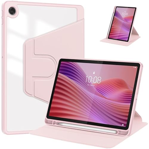 YKWXSC Hülle für Lenovo Tab 10,1 Zoll 2025 TB-311FU, Transparente Rückseite 360° Drehbar Schutz Ständer Multi-Winkel Hülle für Lenovo Tab 10,1 Zoll 2025 TB-311FU, Rosa