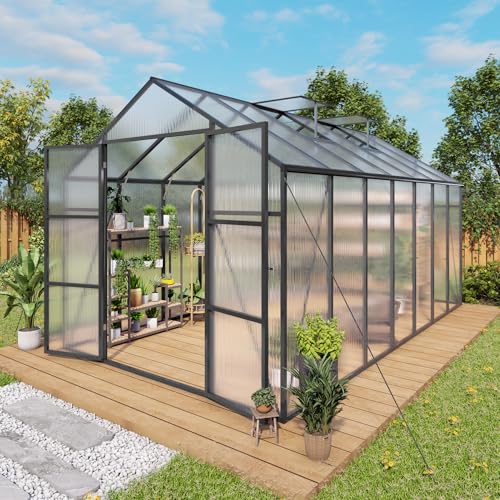 Easmvetaln Greenhouse for Outdoors 8x14x7.8 FT, Polycarbonate Greenhouse with Stronger