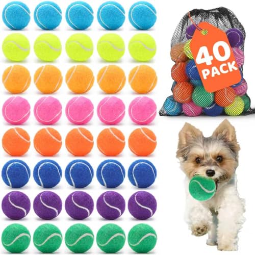 Zeefpod 40 Pack 2 Inch Dog Tennis Balls Small Tennis Balls for Dogs Dog Safe Non-Abrasive Felt Bulk Puppy Tennis Ball Set for Small Dogs with Mesh Bag for Easy Transport(Multicolor