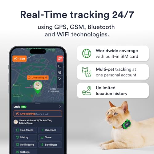 Image of Petloc8 GPS Tracker for Cats, 4G LTE Real Time Tracking with Geo-Fence & Alert Notification SOS Button, Waterproof Pet Tracker for Cats, Collar-Compatible, Worldwide SIM Included,Subscription Required