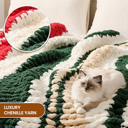 Image of L'AGRATY Chunky Knit Throw Blanket for Couch, 60 x 80 Inches, Red Green