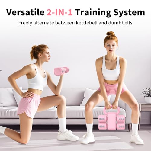 Image of Hezeyferg Adjustable Dumbbell Set, 2-in-1 Hand Weights with Kettlebell Form | 4-Level 2.2-5.5lb Each, Dual-Button Locking, for Women Men Beginners Home Gym, Portable & Space-Efficient, Full Body Workout