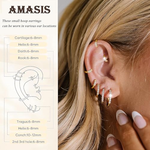 Small Gold Hoop Earrings for Women Men,14K Gold Plated in 316L Surgical Steel Hinge Huggie Hoop Earrings fit Cartilage Helix Tragus Sung Earlobe Lightweight Hypoallergenic Earrings (1 Pair-6mm)3
