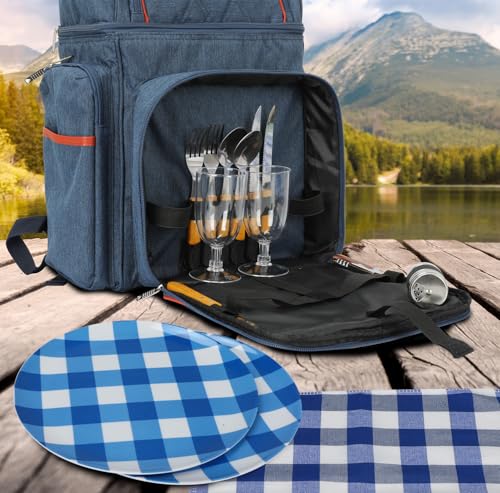 image for Rnoony Picnic Backpack for Camping, Picnic Basket for 2 with Insulated