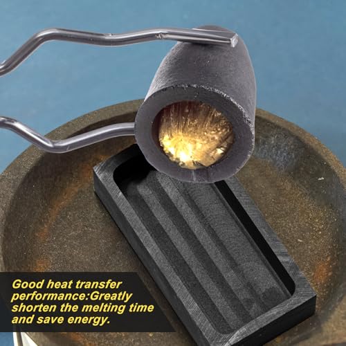 FoldTier 6 Pcs Crucible Metal Melting Kit, Include 2 Clay Graphite Crucible for Gold Melting Metal, 2 Graphite Stir Rod Stick, 1 Crucible Tong, 1 Graphite Torch Smelting Casting Ingot Mold for Melting - Thumbnail 4
