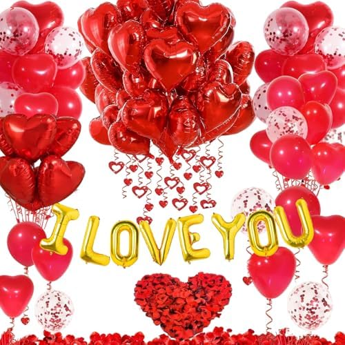 Amazon.com: I Love You Balloons Set, Red Happy Anniversary Balloon With ...