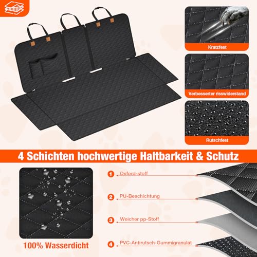 BMaoBBo hundedecke Auto rückbank, rutschfeste wasserdichte Autoschondecke Hund Rücksitz, Hundeschutz Auto Rückbank 136x45cm – Kratzfest, mit ISOFIX, Kompatibel mit Meisten Autos, SUVs und LKWs