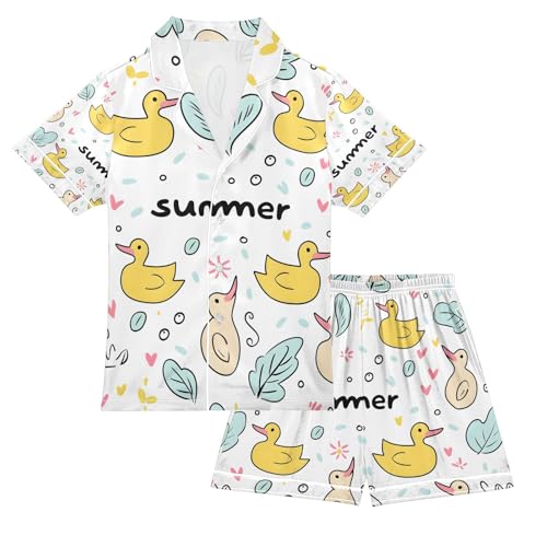 senya Duck Swimming Summer Satin Summer Pajama Sets Silk Short Sleeve Button Down Sleepwear