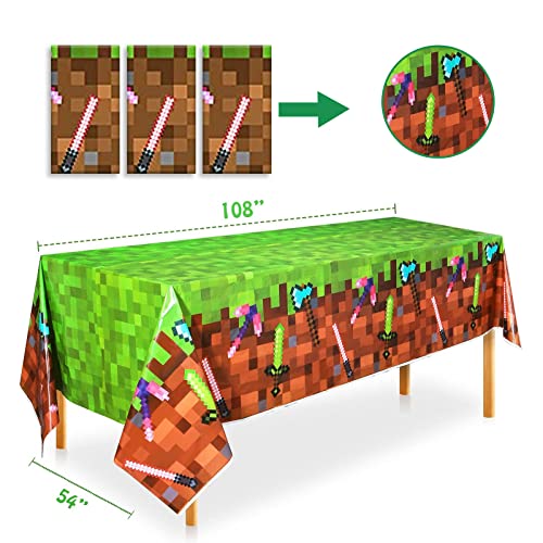 Koliyn 3 Pack Birthday Party Supplies Plastic Pixel Mining Tablecloths Disposable Mining Block Tablecloths For Kids Birthday Party Video Game Party Decoration. #TOP2