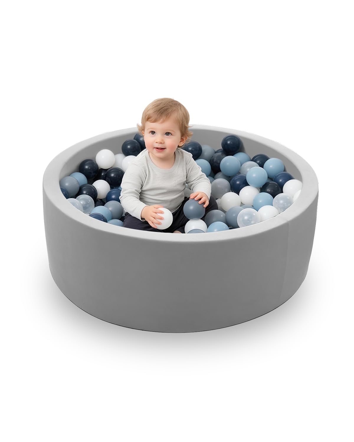 hoopyosms Kids Foam Ball Pit, Soft Round Baby Ball Pool with Memory Foam, Children’s Indoor Soft Play Pit, 90cm x 30cm (Balls NOT Included), Grey